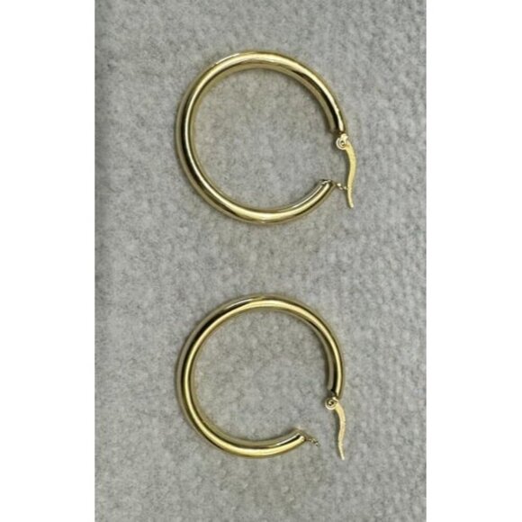 New 4mm Thick Gold Chunky Earrings Steling Silver Post Hoops Earrings For Women - Picture 2 of 2